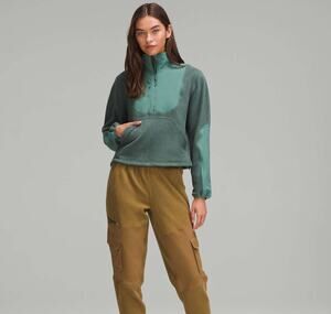 LULULEMON Fleece + Ripstop Hiking Pullover Dark Medium Forest Sz 8 $148 {U49}